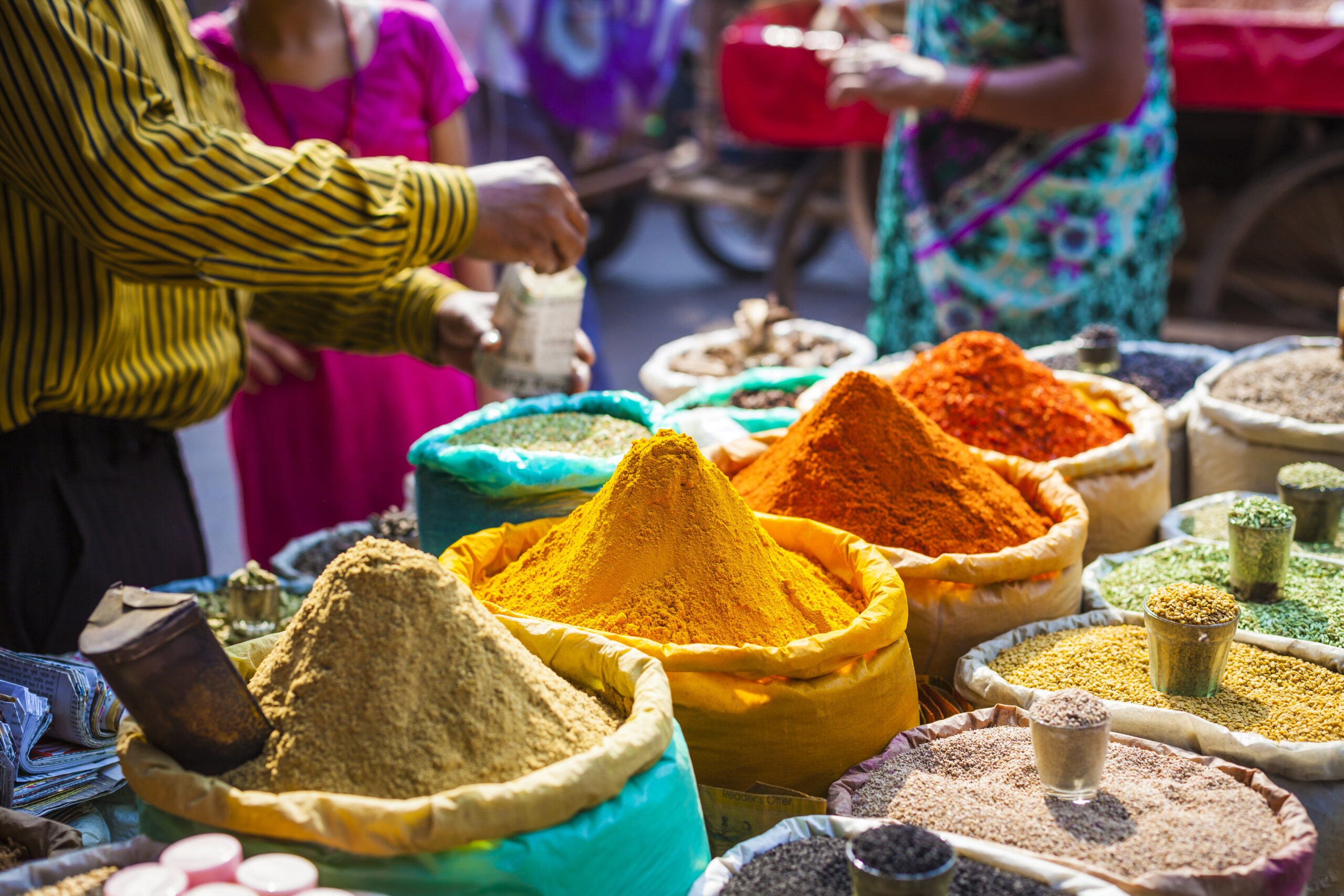 Colourful Indian spices at street market.